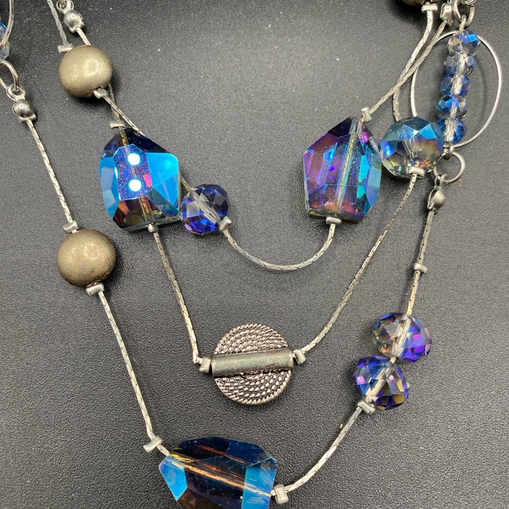 FREE with any PURCHASE Silver and Blue Beaded Necklace 3 strand costume jewelry